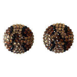 VINTAGE 80s Round Animal Print Statement Clip On Earrings